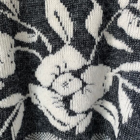 Vintage Nan Dorsey Gray and White Check and Floral Knit Sweater - Picture 9 of 15